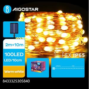 Aigostar - LED Solární řetěz 100xLED/8 funkcí 12m IP65 teplá bílá