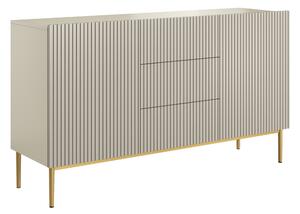 Moderní komoda Nicole 150 cm s šuplíky a ryhovaným čelem - kašmír / zlaté nožky