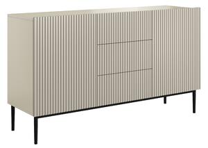 Moderní komoda Nicole 150 cm s šuplíky a ryhovaným čelem - kašmír / černé nohy