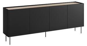 Moderní komoda Desin 220 cm čtyřdveřová - černá matná / dub nagano