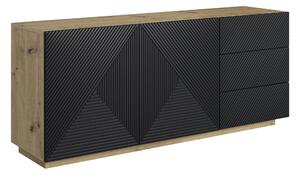 Moderní komoda Asha 167 cm dvoudveřová se zásuvkami - artisan / černý mat