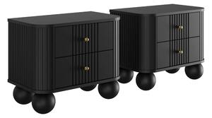 Set nočních stolků Vesper 56 cm - černá / zlaté úchytky / kulaté černé nohy