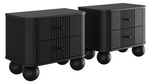 Set nočních stolků Vesper 56 cm - černá / černé úchytky / kulaté černé nohy