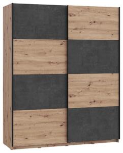 SKŘÍŇ S POSUVNÝMI DVEŘMI, tmavě šedá, dub artisan, 170/210/61 cm Carryhome - Šatní skříně
