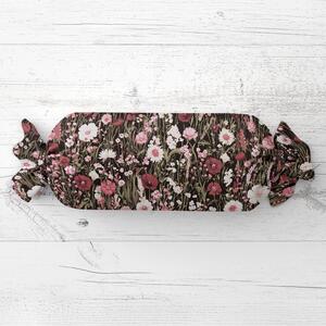 Biante Polštář válec bonbon Sandra SA-740 Luční kvítí na temně hnědém 15x40 cm