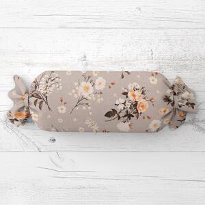 Biante Polštář válec bonbon Sandra SA-739 Růže a konvalinky na béžovošedém 15x40 cm