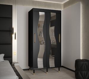 Šatní skříň Abi Calipso Sew Barva korpusu: Černá, Rozměry: 250 cm, Dveře: Černá + zrcadlo