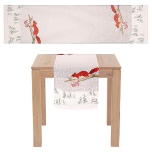 Běhoun s vánočním motivem, zasněžená krajina s veverkou, 40x150 cm,100 % polyester
