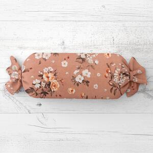 Biante Polštář válec bonbon Sandra SA-738 Růže a konvalinky na hnědorůžovém 15x40 cm
