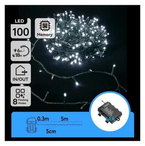 Aigostar - LED Ven. řetěz 100xLED/8 funkcí 3xAA 5,3 m IP44 studená bílá