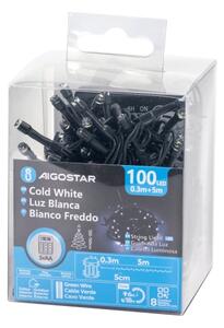Aigostar - LED Ven. řetěz 100xLED/8 funkcí 3xAA 5,3 m IP44 studená bílá