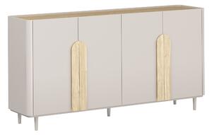 Komoda Amilio 200 cm čtyřdveřová na nožkách - kašmír / olejovaný dub / úchyty světlý dub