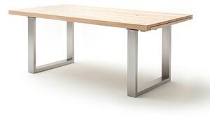 Rozkládací jídelní stůl z masivu DAYTON dub bělený/leštěná ocel Velikost stolu 180x100