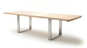 Rozkládací jídelní stůl z masivu DAYTON dub bělený/leštěná ocel Velikost stolu 180x100