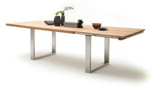 Rozkládací jídelní stůl z masivu DAYTON dub divoký/leštěná ocel Velikost stolu 180x100