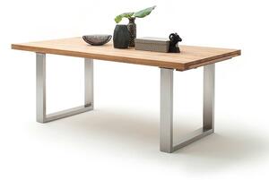 Rozkládací jídelní stůl z masivu DAYTON dub divoký/leštěná ocel Velikost stolu 180x100
