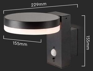 LED Solution Černé LED nástěnné solární svítidlo kruhové s pohybovým čidlem 5,5W IP54 23016
