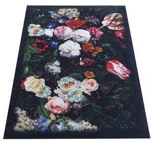 Makro Abra Moderní kusový koberec protiskluzový Horeca-New 119 Květy černý Rozměr: 80x150 cm