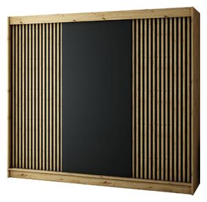 Šatní skříň 250 cm Ladonna (dub artisan + černá matná). 1043509