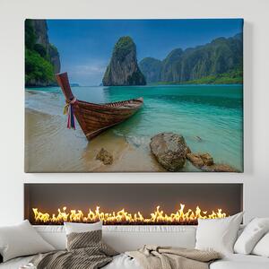 Obraz na plátně - Na dřevěné loďce v průzračných vodách FeelHappy.cz Velikost obrazu: 210 x 140 cm