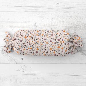 Biante Polštář válec bonbon Sandra SA-720 Oranžovo-hnědo-béžové drobné květiny na smetanovém 15x40 cm
