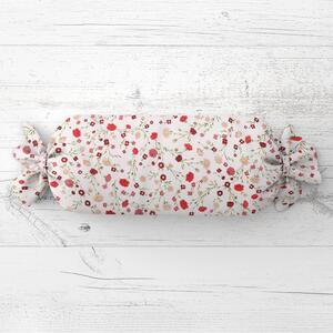 Biante Polštář válec bonbon Sandra SA-719 Červeno-béžové drobné květiny na bílém 15x40 cm