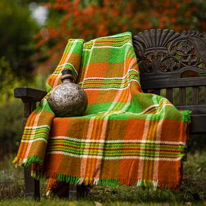 Vlněná deka Rodopa XVII - zelené a oranžové kostky