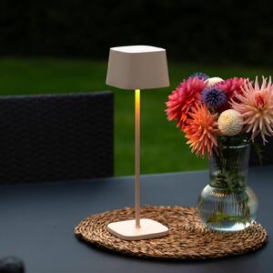 Konstsmide LED stolní lampa na baterie Capri, výška 36 cm, písková barva, IP54, stmívatelný, Krémová / jantar, Obývací pokoj / jídelna, Hliník, Moderní