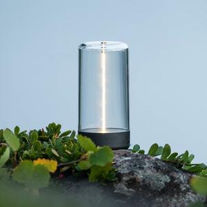 Konstsmide LED stolní lampa Edison na baterie, výška 15 cm, šedá/čirá, IP54, stmívatelný, Čirá / transparetní, Obývací pokoj / jídelna, Plast, Moderní