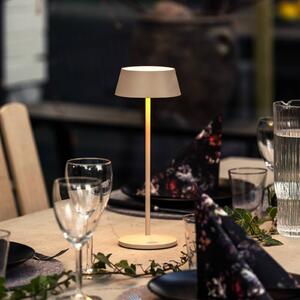 Konstsmide LED stolní lampa Menton na dobíjecí baterii, písková barva, výška 27 cm, IP54,, stmívatelný, Krémová / jantar, Obývací pokoj / jídelna, Hliník, Moderní