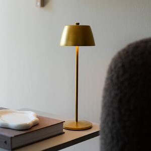 Konstsmide LED stolní lampa na baterie Eze, matná zlatá, 32 cm, IP54, USB, stmívatelný, Mosaz / zlato, Obývací pokoj / jídelna, Hliník, Moderní