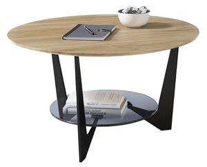 Kulatý konferenční stolek CADIZ dub masiv/sklo