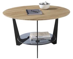 Kulatý konferenční stolek CADIZ dub masiv/sklo