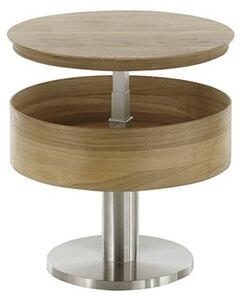 Kulatý konferenční stolek se zvedací deskou TANGER dubová dýha/leštěná ocel
