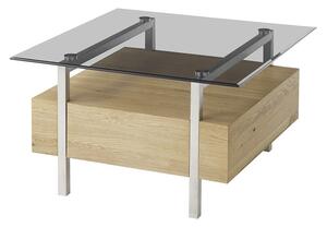 Čtvercový konferenční stolek HATFIELD dubová dýha/šedé sklo