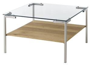 Čtvercový konferenční stolek GLASGOW dubová dýha/čiré sklo