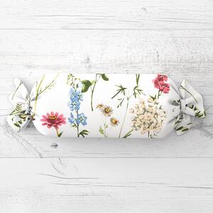Biante Polštář válec bonbon Sandra SA-667 Velké luční kvítí na bílém 15x40 cm