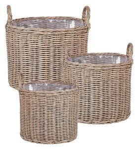Sada 3 proutěných květináčů PENDULA 33/37/45 cm Umělý ratan Přírodní