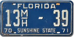 Americká SPZ Florida 1970 Sunshine State 13MH-39