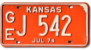 Americká SPZ Kansas 1974 Vintage Red GEJ 542