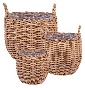 Sada 3 proutěných květináčů AUCUBA 26/34/44 cm Světle hnědá