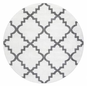Koberec SKETCH kruh - F343 krém / šedý koniczyna marokánský trellis