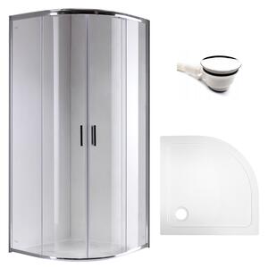 BPS-koupelny Čtvrtkruhový sprchový kout KZ94B 90x90 cm chrom/transparent + vanička ST01B WH bílá