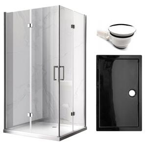 BPS-koupelny Obdélníkový sprchový kout KZ12B BL 100x80 chrom/transparent + vanička ST03A BL černá