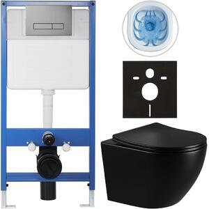 Kompletní WC set Profi/Cesso - černá lesklá - WC tlačítko Slim/Tmavě šedá - předstěnová instalace - 49x36 cm