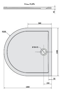 Polysan ISA 100 retro sprchová vanička z litého mramoru, půlkruh 100x100cm, bílá 72888