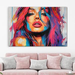 DUBLEZ | Pop art dřevěný obraz - Žena v barvách | UV tisk, Premium