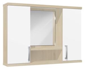 Závěsná koupelnová skříňka se zrcadlem K11 barva skříňky: akát, barva dvířek: bílý lesk
