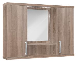 Závěsná koupelnová skříňka se zrcadlem K11 barva skříňky: dub sonoma tmavá, barva dvířek: dub sonoma tmavá