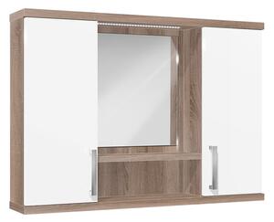 Závěsná koupelnová skříňka se zrcadlem K11 barva skříňky: dub sonoma tmavá, barva dvířek: bílá lamino